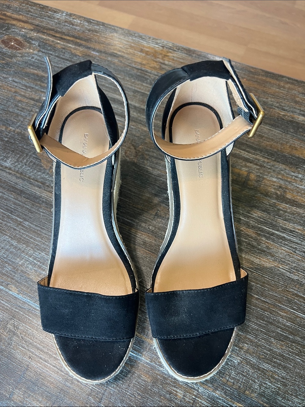 Banana Republic Black Ankle-Strap Espadrille Wedge Sandals